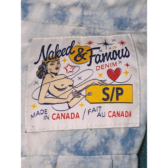Naked And Famous 100% Cotton Shirt Small Canada Blue Tie Dye Print Unisex - Picture 2 of 7